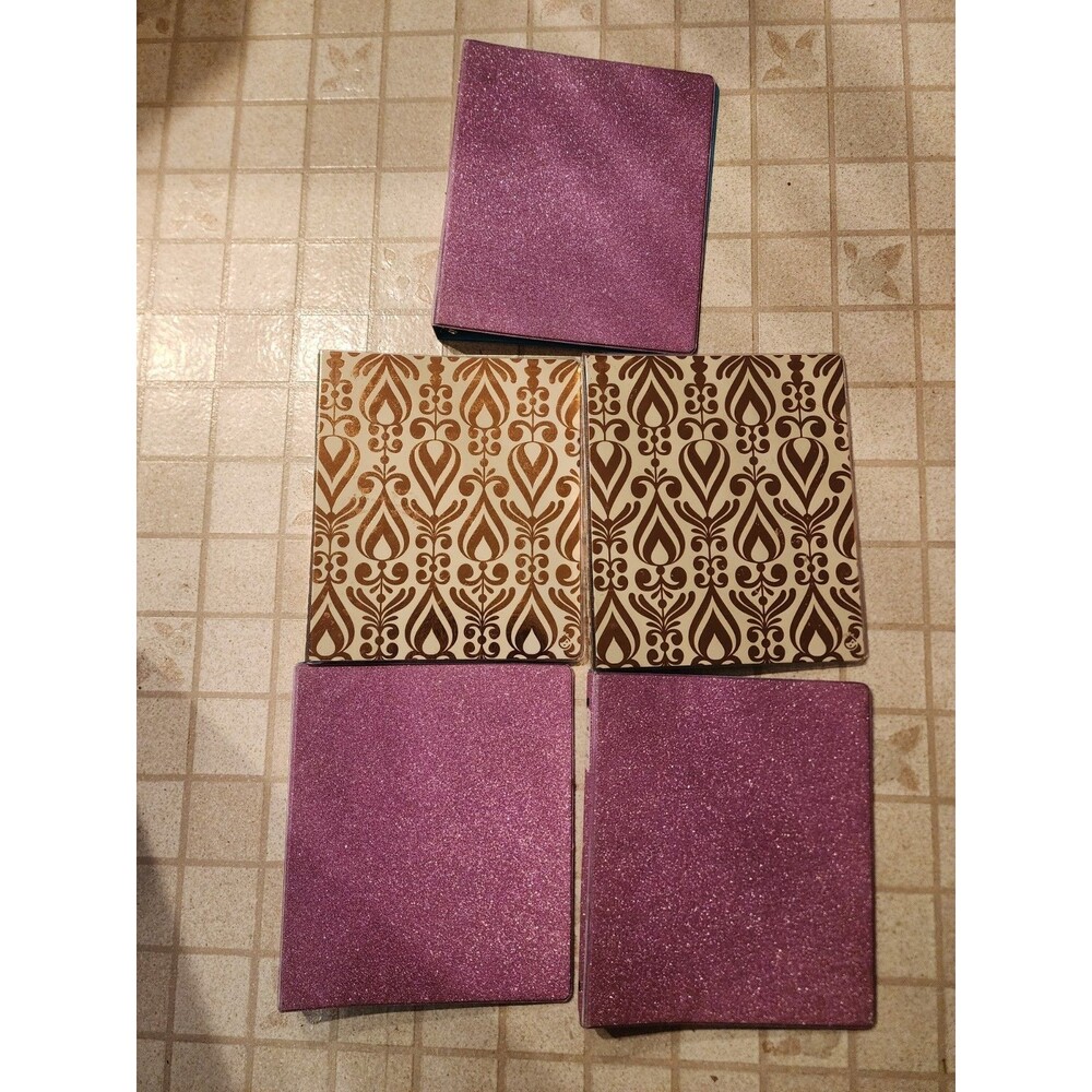 Lot of 5 Decorative 1" 3-Ring Binders - Avery Pink Glitter & Studio C Gold